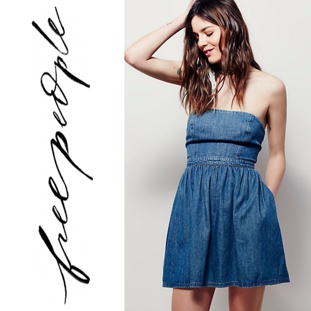 Free People Strapless Jean Denim Dress Zipper 0